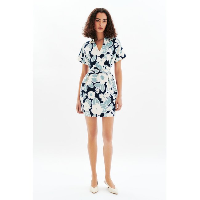 Robe courte col chemise ROKAN bleu clair <span itemprop=