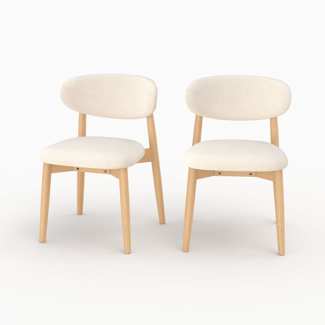 Lot de 2 chaises en tissu et bois d'hévéa - YUNA Couleur beige <span itemprop=