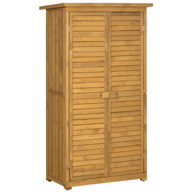 Armoire de jardin portes persiennes 2 étagères sapin pré-huilé marron <span itemprop=