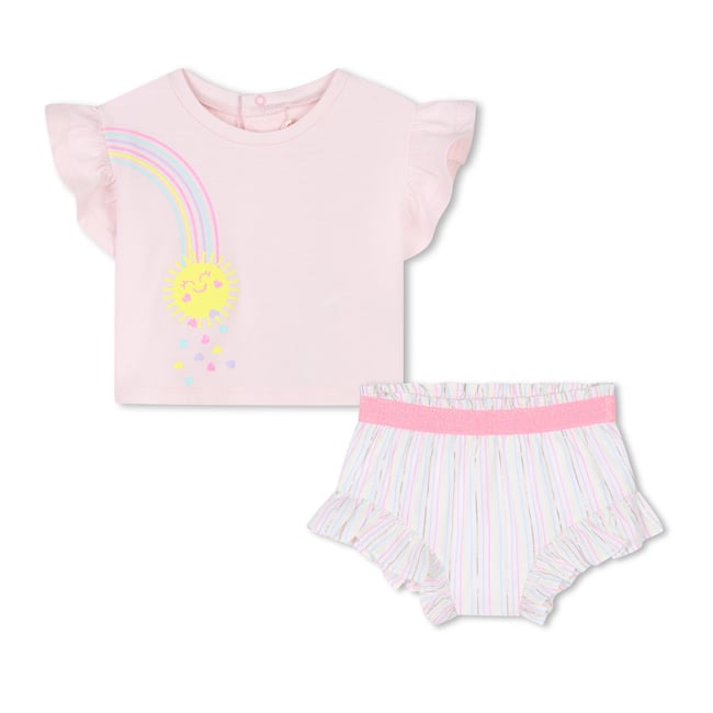 Ensemble short et T-shirt blanc rose pale <span itemprop=