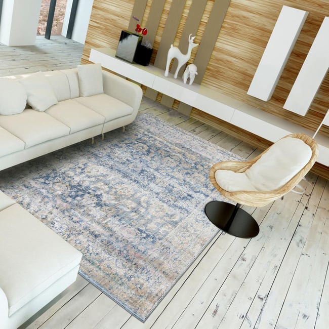 Tapis salon et chambre tissé motif abstrait BELANO Couleur bleu, beige, rose <span itemprop=