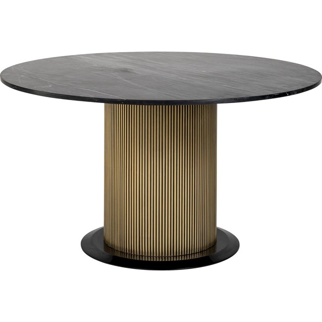 Table à dîner en marbre, ronde, Ironville Couleur noir sur piètement doré <span itemprop=