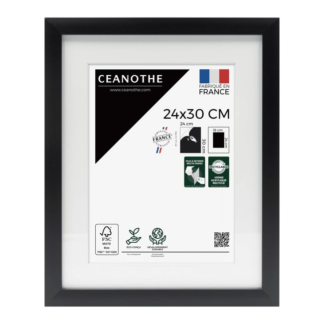 Cadre Photo Avec Passe-partout En Bois Reconstitué Fsc MILAN Couleur noir <span itemprop=