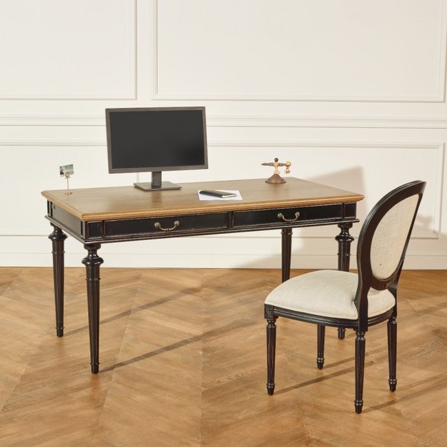Bureau 2 tiroirs en chêne YVAN Couleur noir <span itemprop=