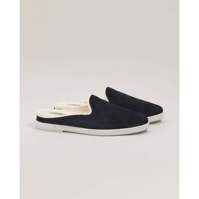 Mules en cuir italien bleu marine <span itemprop=
