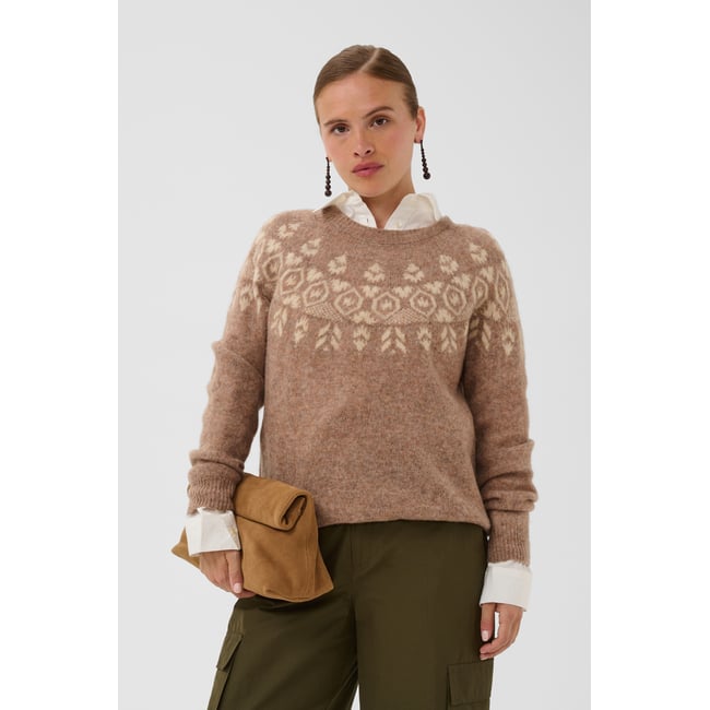 Pullover tricoté beige dune melange <span itemprop=