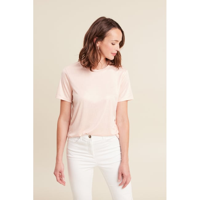 t-shirt droit court satiné col rond vieux rose <span itemprop=