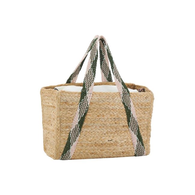 Sac en jute rectangulaire et poche en coton kaki beige <span itemprop=