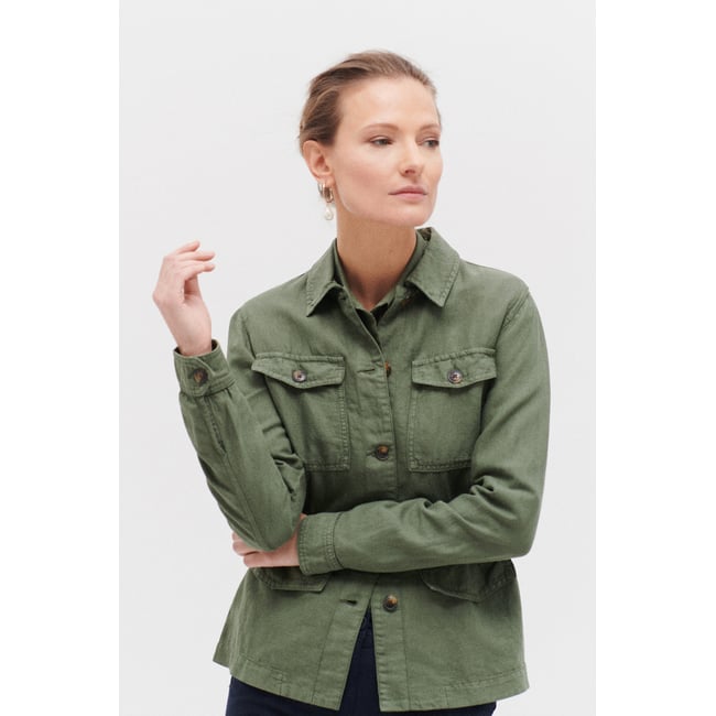 Veste droite en lin GRACEB vert kaki <span itemprop=