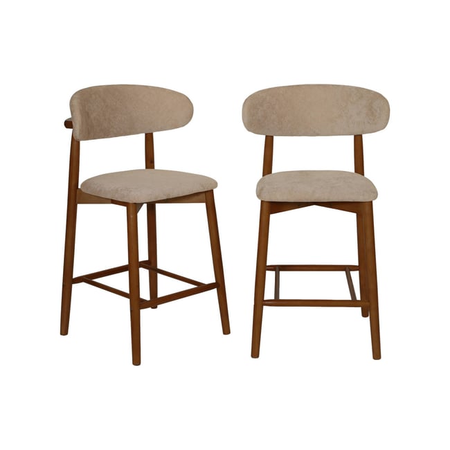 Tabouret de bar bois d'hévéa noyer et tissu chenille (lot de 2)  PAOLA Couleur noyer <span itemprop=