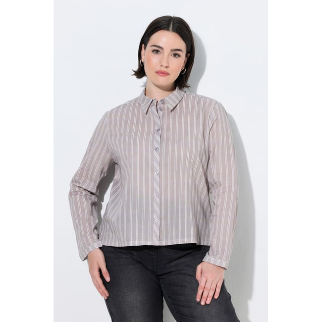 Chemisier, rayures, col de chemise beige foncé <span itemprop=