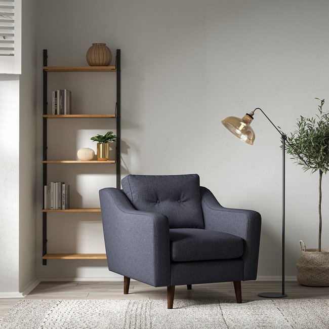 Rosa Curve Buttoned Soft Brushed Armchair with Dark Wood Legs - SO'HOME
