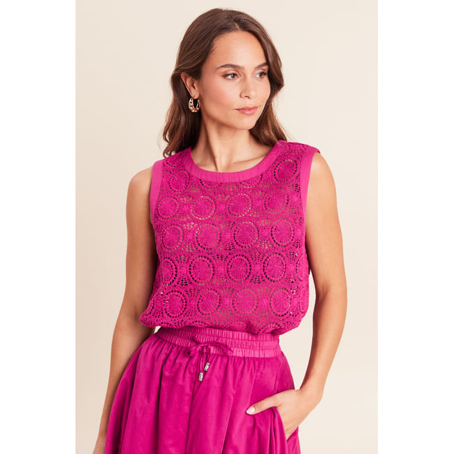 Débardeur sans manches aspect dentelle violet clair <span itemprop=