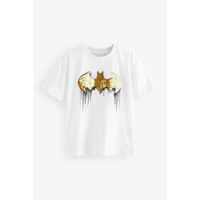 T-shirt batman à sequins réversibles blanc <span itemprop=