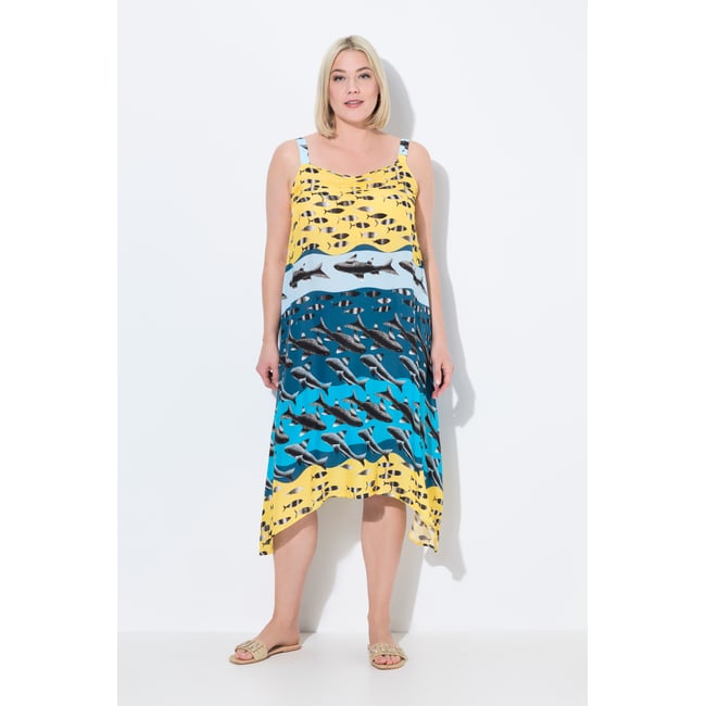 Robe de plage sans manches. Imprimé vert sapin <span itemprop=