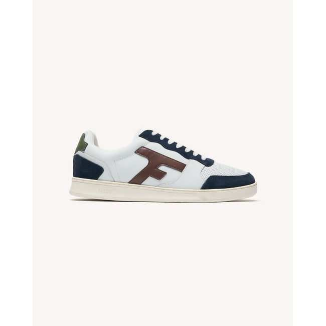 Baskets basses cuir suede HAZEL blanc et bleu marine <span itemprop=