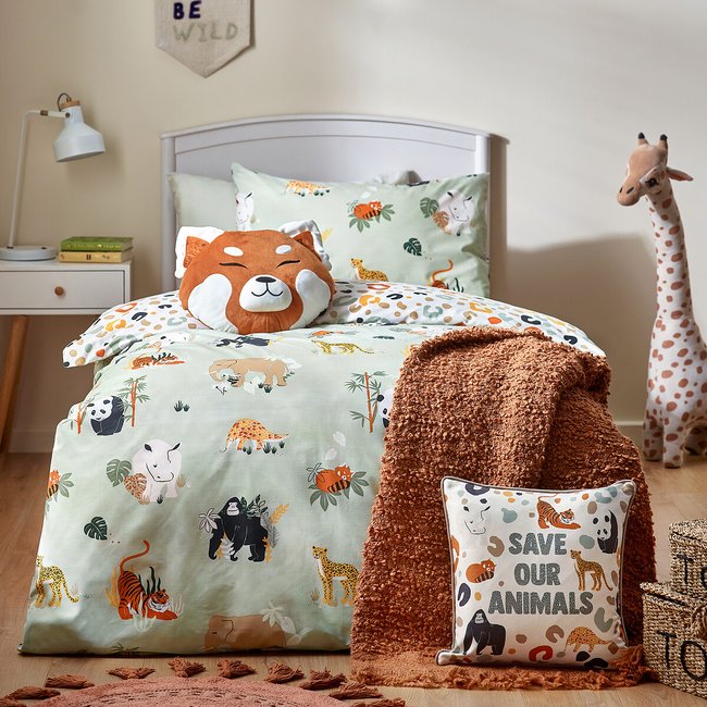 Wildlife Reversible Duvet Cover and Pillow Case Set, green, LITTLE FURN
