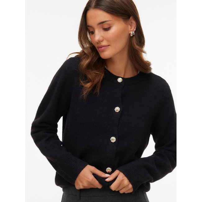 Gilet col rond avec boutons cœur noir <span itemprop=