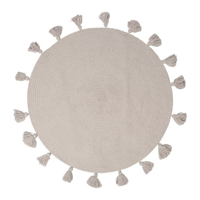 Tapis Rond Pompons Gris Coton D90 - DECORATIE