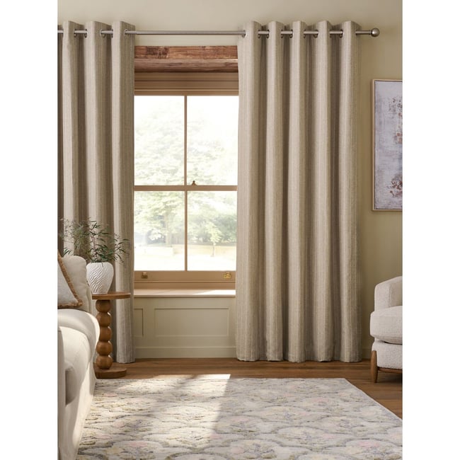 Rideaux rayés et doublés à œillets, lot de 2 naturel <span itemprop=