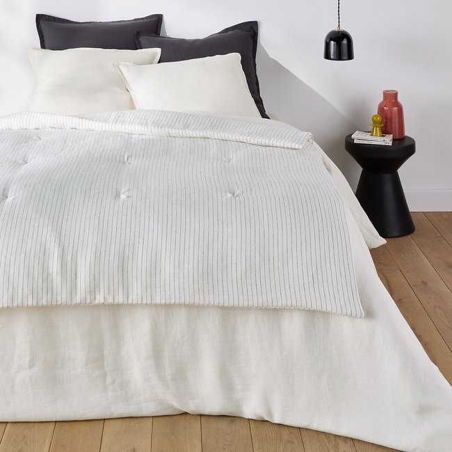 Abella Quilted Quilt in Striped Washed Linen striped LA REDOUTE INTERIEURS