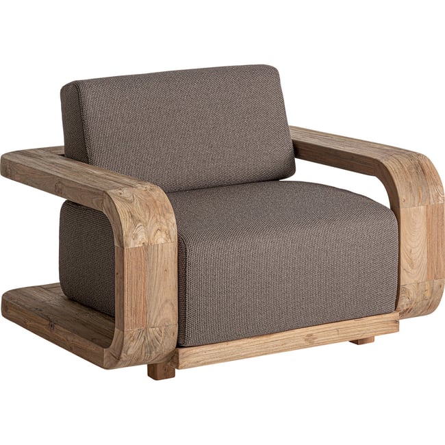 Fauteuil colonial en teck collection corba brun et bois naturel <span itemprop=