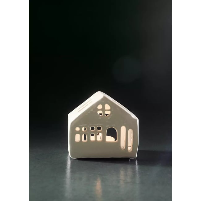 Bougeoir en aluminium en forme de maison Couleur blanc cassé <span itemprop=