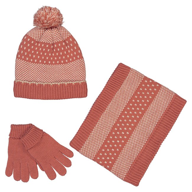 Recycled Hat, Snood/Gloves Set dusty pink LA REDOUTE COLLECTIONS