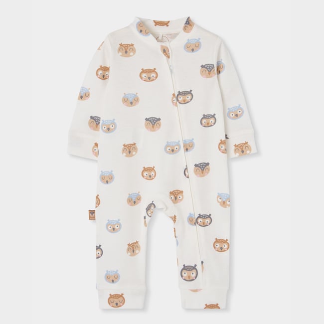 Grenouillère bébé imprimée hiboux multicolore <span itemprop=