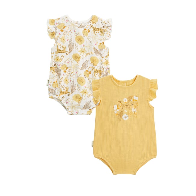 Lot De 2 Bodies Bébé Manches Longues - Petit Loup - Coton Doux écru Et Gris Chiné