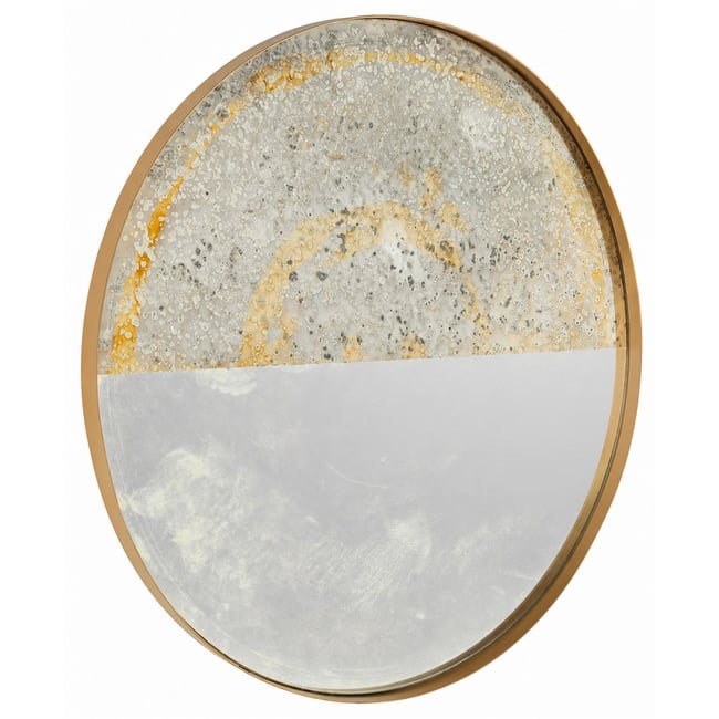 Miroir rond en métal effet vieilli Couleur doré vieilli <span itemprop=
