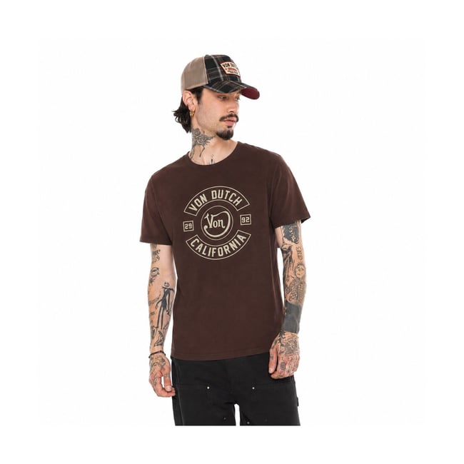 Tee shirt coton LOG marron/ecru <span itemprop=