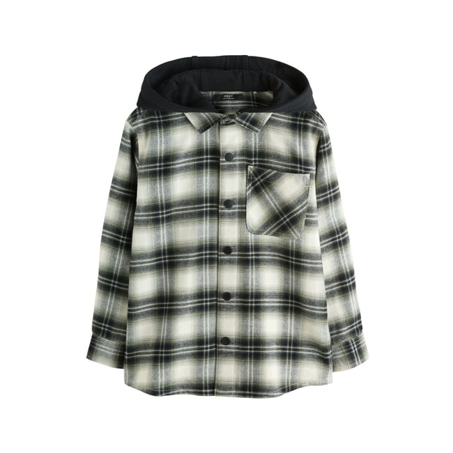 T-shirt manches longues à capuche carreaux noirs et verts <span itemprop=