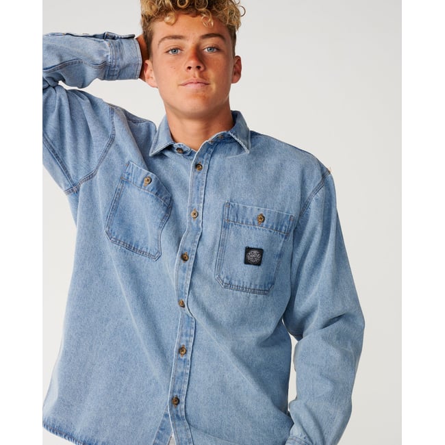 Chemise en jeans à manches longues CLASSIC SURF washed blue <span itemprop=