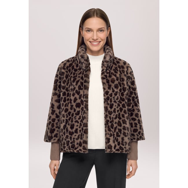 Veste en peluche à col droit taupe/marron <span itemprop=