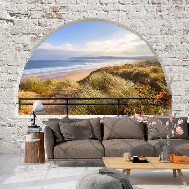 Papier peint intissé panoramique Paysage Hidden Beach Couleur beige <span itemprop=
