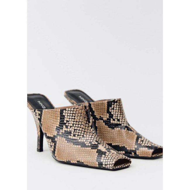 Chaussures talon en cuir ouvertes à l’arrière imprimé animal beige <span itemprop=