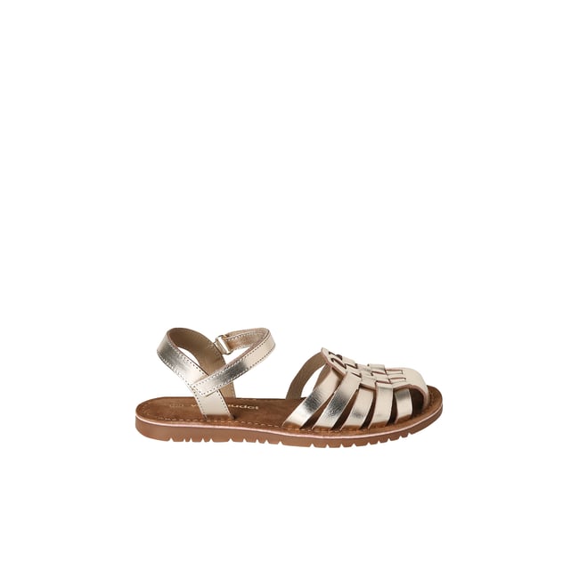 Sandales scratchées cuir or <span itemprop=