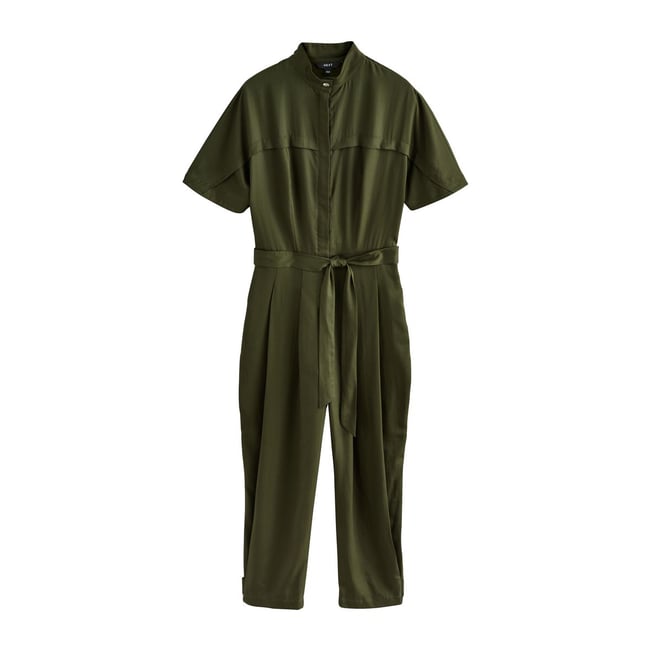 Combi-pantalon à manches courtes/col cheminée vert kaki <span itemprop=