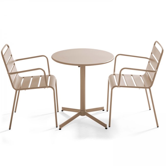 Table de jardin rabattable en métal et 2 fauteuils, PALAVAS - OVIALA