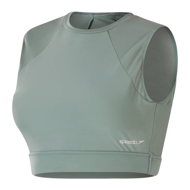Haut court sans manches motif/style maille contrasté vert <span itemprop=