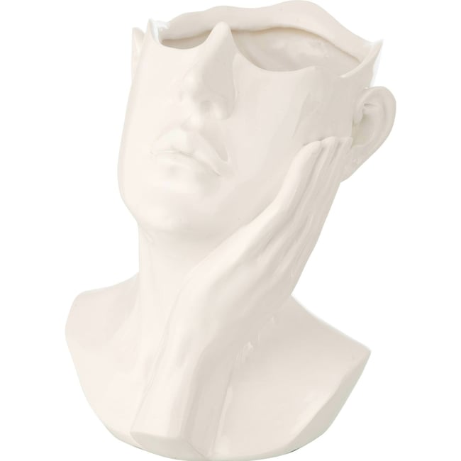 Cache-pot sculptural visage en résine Couleur blanc <span itemprop=