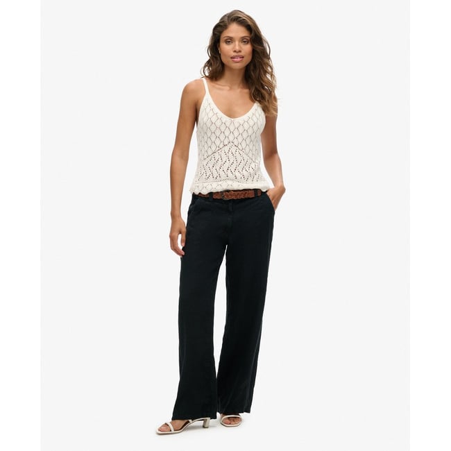 Pantalon taille basse en lin noir <span itemprop=
