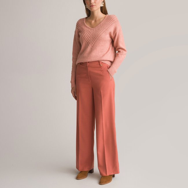 Recycled wide leg trousers length 32 blush pink Anne Weyburn La Redoute
