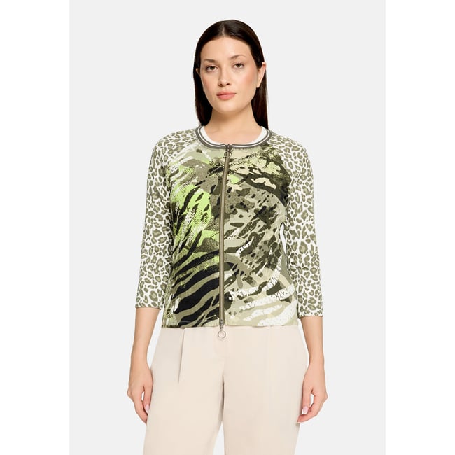 Cardigan façon t-shirt de texture côtelée khaki/cream <span itemprop=