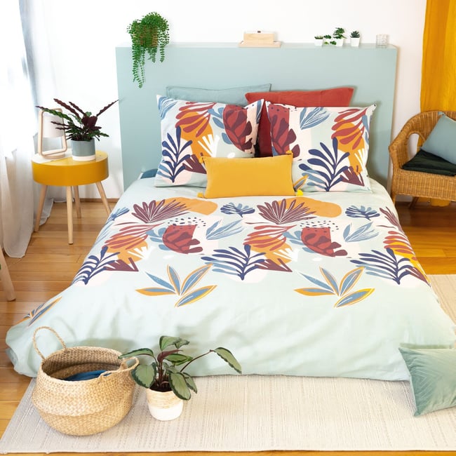 Parure de couette révers. 3pcs Coton 57 S 4.6 bleu <span itemprop=