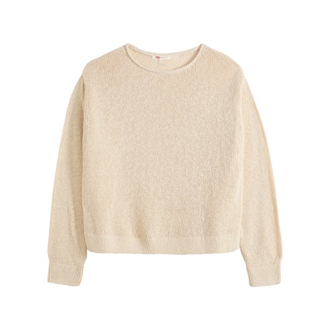 Pull FEMME Levi's® coton avec manches longues et col rond écru beige <span itemprop=