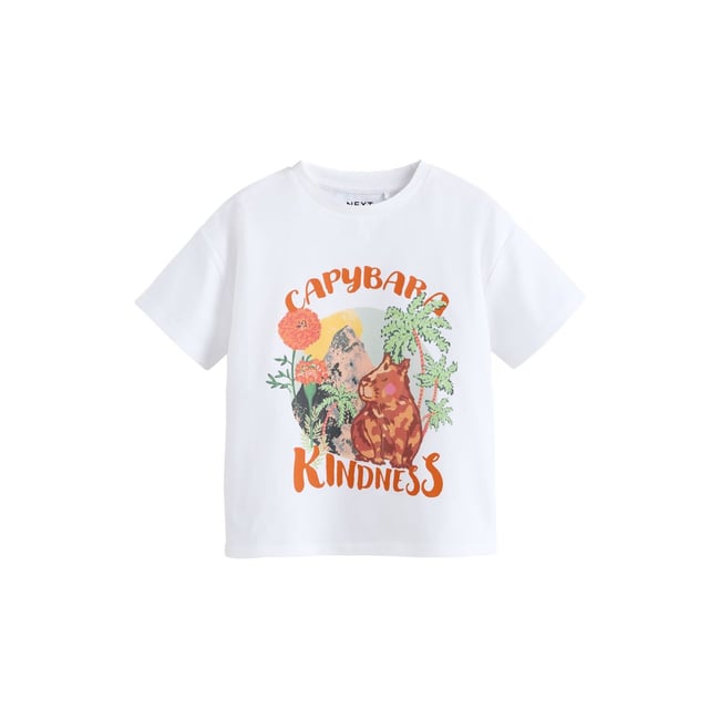 T-shirt oversize imprimé capybara crème <span itemprop=