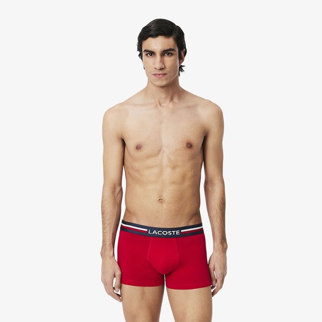 Set di 3 boxer tinta unita, cotone elasticizzato marine + grigio + rosso LACOSTE