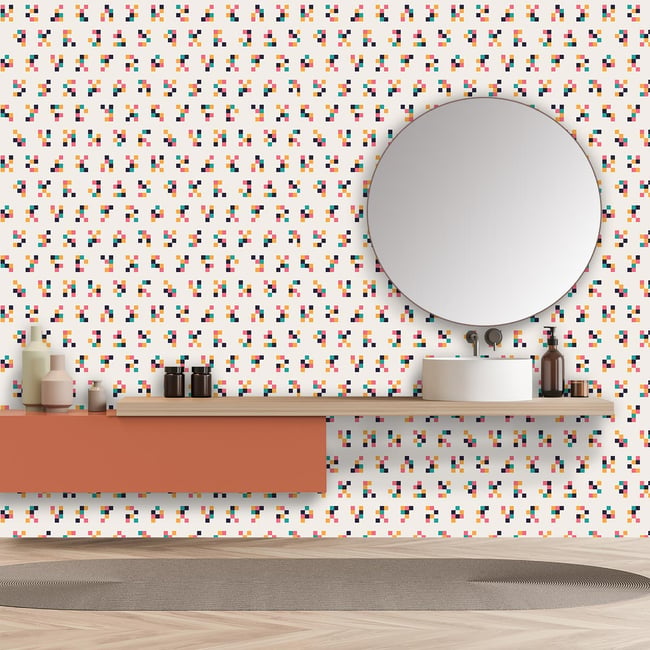 Papier peint pixel géométrique Couleur intissé <span itemprop=